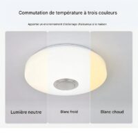 Plafonnier bluetooth avec haut parleur blanc connecté