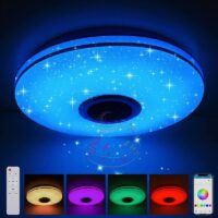 Plafonnier bluetooth avec haut parleur blanc connecté