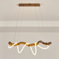 Plafonnier bois flotté en résine corde LED suspendue WOODI