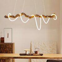 Plafonnier bois flotté en résine corde LED suspendue WOODI