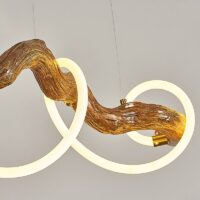 Plafonnier bois flotté en résine corde LED suspendue WOODI