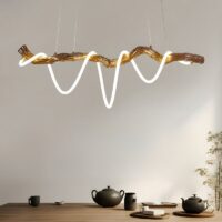Plafonnier bois flotté en résine corde LED suspendue WOODI