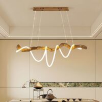 Plafonnier bois flotté en résine corde LED suspendue WOODI