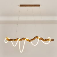 Plafonnier bois flotté en résine corde LED suspendue WOODI