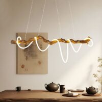 Plafonnier bois flotté en résine corde LED suspendue WOODI