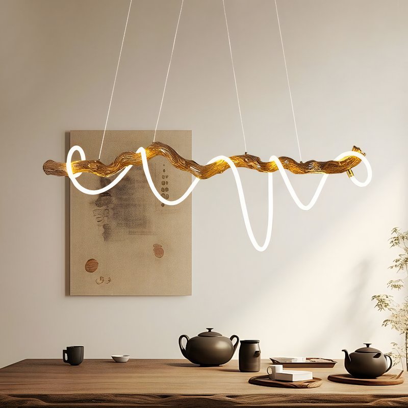Plafonnier bois flotté en résine corde LED suspendue WOODI