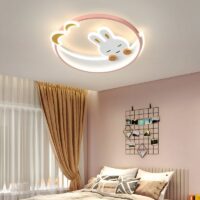 Plafonnier chambre bébé LED lune et lapin rose MILA