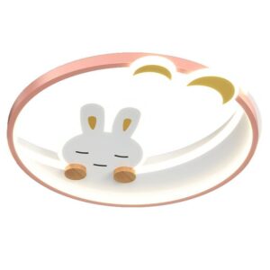 Plafonnier chambre bébé LED lune et lapin rose MILA