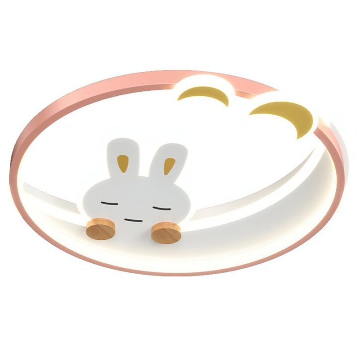 Plafonnier chambre bébé LED lune et lapin rose MILA