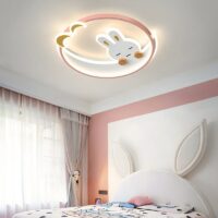 Plafonnier chambre bébé LED lune et lapin rose MILA