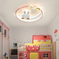 Plafonnier chambre bébé LED lune et lapin rose MILA
