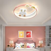 Plafonnier chambre bébé LED lune et lapin rose MILA