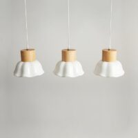 Plafonnier cuisine suspendu lustre 3 têtes en bois et céramique TIERA