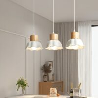 Plafonnier cuisine suspendu lustre 3 têtes en bois et céramique TIERA
