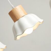 Plafonnier cuisine suspendu lustre 3 têtes en bois et céramique TIERA