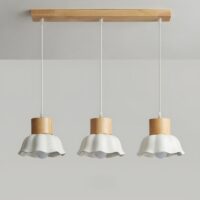 Plafonnier cuisine suspendu lustre 3 têtes en bois et céramique TIERA