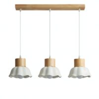 Plafonnier cuisine suspendu lustre 3 têtes en bois et céramique TIERA