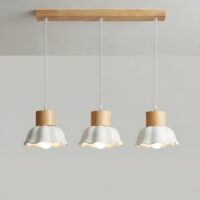Plafonnier cuisine suspendu lustre 3 têtes en bois et céramique TIERA