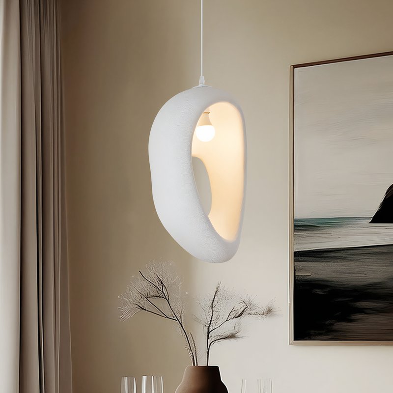 Plafonnier design suspendu blanc texturé pour salon CHMIL