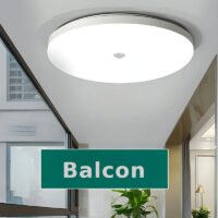 Plafonnier détecteur de mouvement rond et blanc LED plat