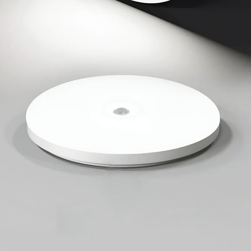 Plafonnier détecteur de mouvement rond et blanc LED plat