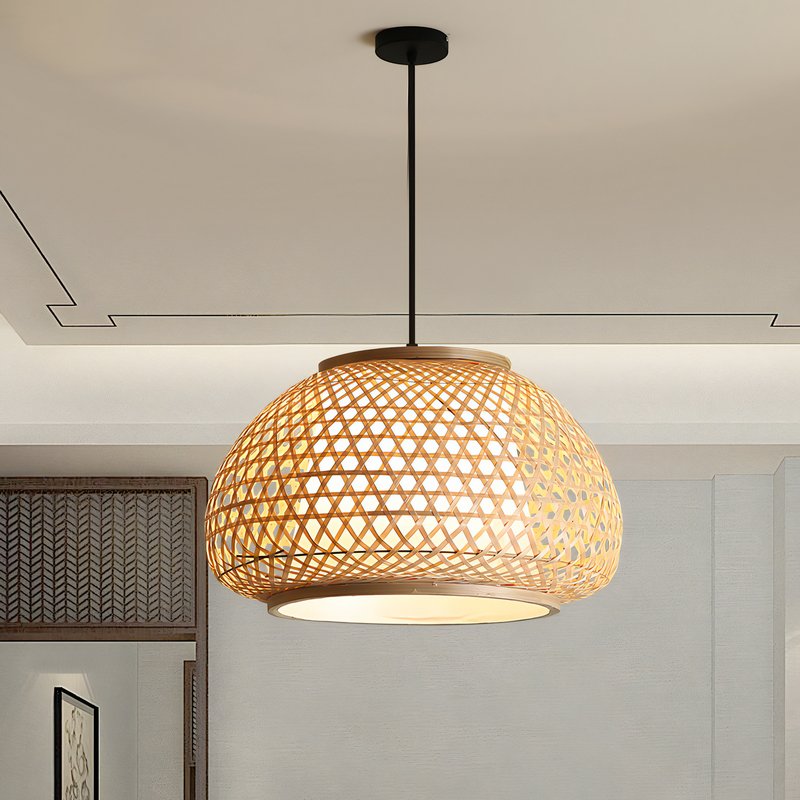 Plafonnier en bambou boule sphérique style japonais WABI
