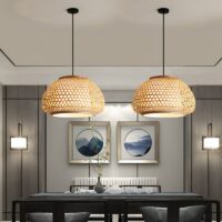 Plafonnier en bambou boule sphérique style japonais WABI