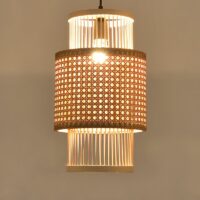 Plafonnier en bambou et rotin colonne suspendu style japonais WAKI
