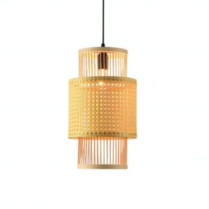 Plafonnier en bambou et rotin colonne suspendu style japonais WAKI
