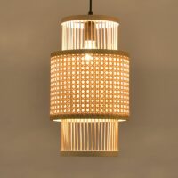 Plafonnier en bambou et rotin colonne suspendu style japonais WAKI