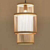 Plafonnier en bambou et rotin colonne suspendu style japonais WAKI