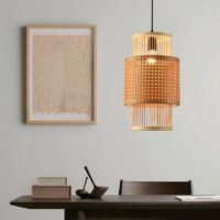 Plafonnier en bambou et rotin colonne suspendu style japonais WAKI