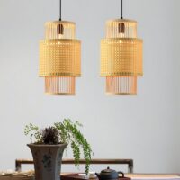 Plafonnier en bambou et rotin colonne suspendu style japonais WAKI