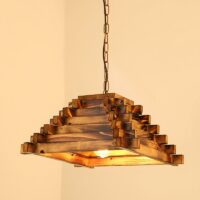 Plafonnier en bois ancien pour restaurant montage géométrique ODEMOUS