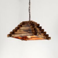 Plafonnier en bois ancien pour restaurant montage géométrique ODEMOUS