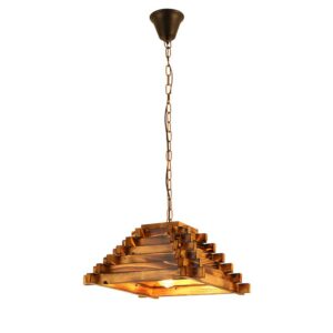 Plafonnier en bois ancien pour restaurant montage géométrique ODEMOUS