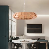 Plafonnier en bois géométrique et moderne LED tricolore ODEMOUS