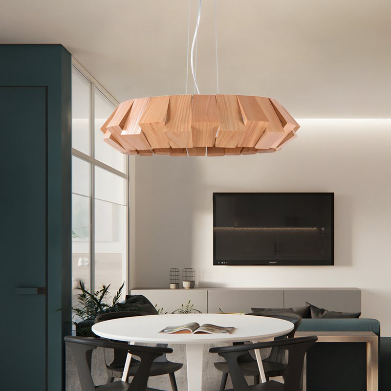 Plafonnier en bois géométrique et moderne LED tricolore ODEMOUS