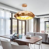 Plafonnier en bois géométrique et moderne LED tricolore ODEMOUS