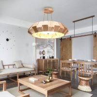 Plafonnier en bois géométrique et moderne LED tricolore ODEMOUS