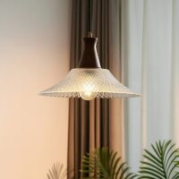 Plafonnier en cristal de verre et bois rond suspendu OPTAMUM