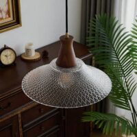 Plafonnier en cristal de verre et bois rond suspendu OPTAMUM