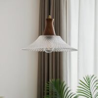 Plafonnier en cristal de verre et bois rond suspendu OPTAMUM