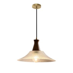 Plafonnier en cristal de verre et bois rond suspendu OPTAMUM