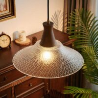 Plafonnier en cristal de verre et bois rond suspendu OPTAMUM
