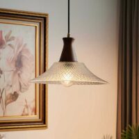 Plafonnier en cristal de verre et bois rond suspendu OPTAMUM