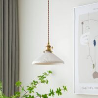 Plafonnier en laiton et céramique blanche style art déco rond LOUISE