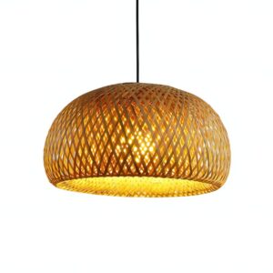 Plafonnier en osier boule sphérique naturel style Wabi-sabi MIONMY