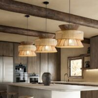Plafonnier en rotin évasé bohème chic pour salon MIGELLO
