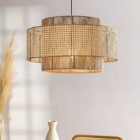 Plafonnier en rotin rond bohème chic pour salon MIGELLO
